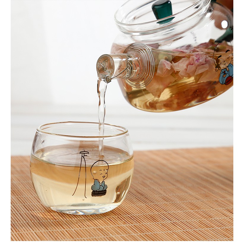 Bộ ấm pha trà thủy tinh chú tiểu 1 ấm 6 ly